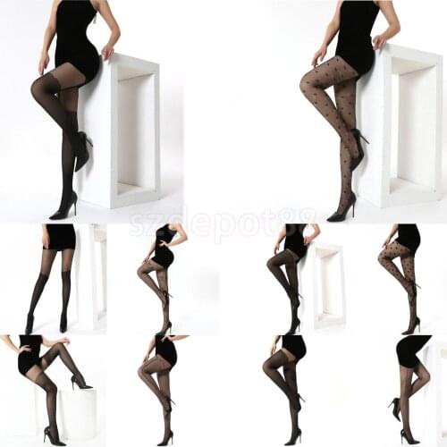 Women Lady Fashionable Sheer Tights Geometric Polka Dot Floral Patterned Elastic Pantyhose Long Stockings
