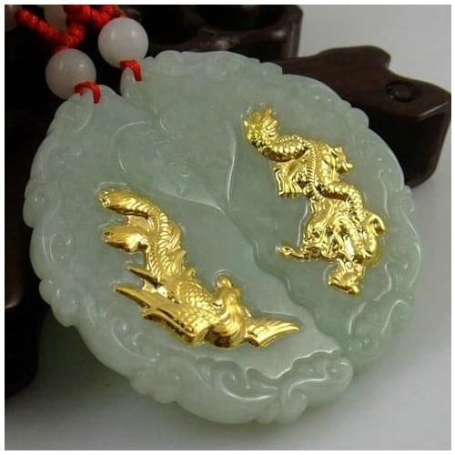 Gold jade pendant setting a pair of lovers design natural necklace certificate