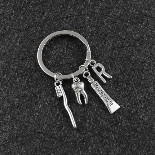 Creative Personality 26 Letter Teeth Toothbrush Toothpaste Keychain Appeal Care Dental Health Doctor Nurse Family Friend Jewelry