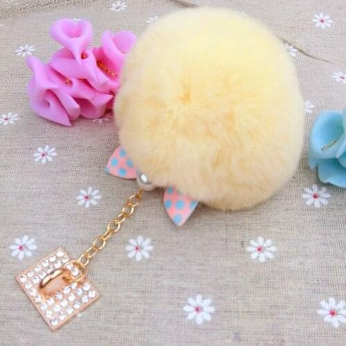 10pcs/lot 12 colors Fluffy bunny Fur keychain pompom pendant Bag Key chains Rabbit Ear Fur Ball Key Chain cell phone sticker