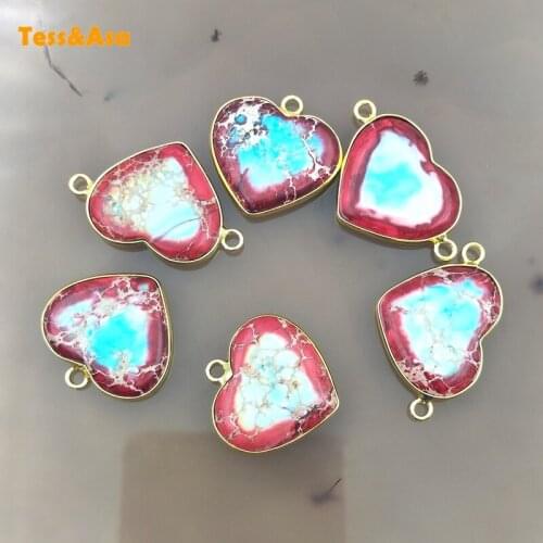 3pcs Natural Emperor Stone Heart Shaped Pendants Diplopore Connector Charm For Woman Exquisite Jewelry Necklace Bracelet Making
