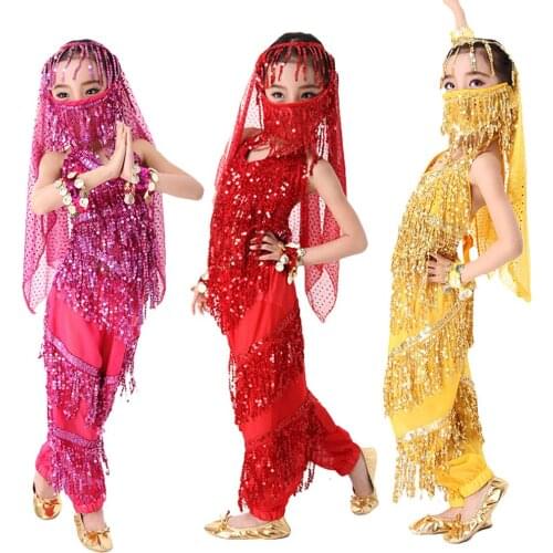 5Pcs Kids Girls Belly Dance Costumes Set Children Dancing Dress Performance Competition Indian Costume