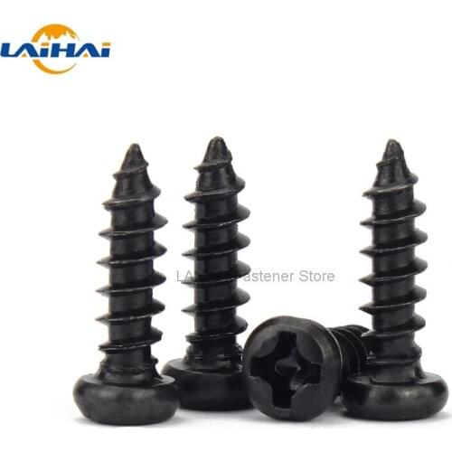 50/100pcs M1 M1.2 M1.4 M1.7 M2 M2.3 M2.6 M3 M3.5 M4 Black Steel Small Phillips Pan Head Cross Round Head Self-tapping Wood Screw