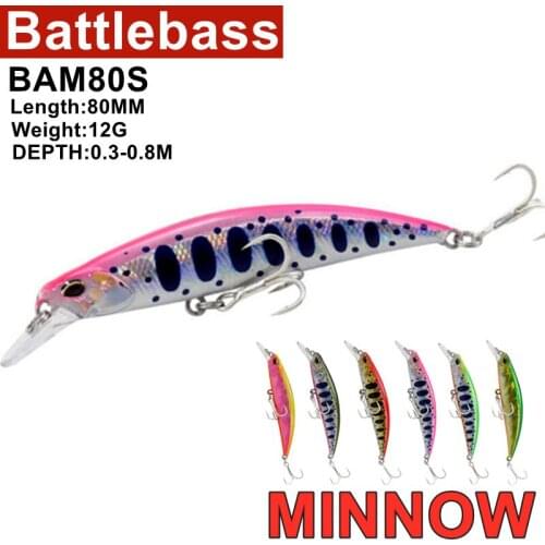 BATTLEBASS Minnow Fishing Lure 80mm 12g Floating Hard Baits Iscas Artificial Minnow Wobbler Bass Pike Bait Fishing Tackle