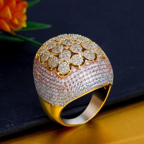 Bride Talk Big Rings Full Micro Pave Cubic Zirconia Luxury Jewelry Three Tone Color Romantic Bridal Wedding Ring Bague Femme