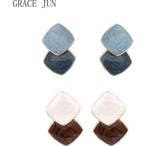 GRACE JUN New Arrival Clip on Earrings No Pierced Popular Womens Cuff Earrings Needn't Ear Hole Enamel Metal Ear Clip Wholesale