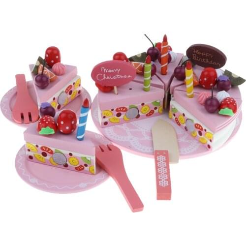 Wooden Merry Christmas Fruit Birthday Cake & Tableware Playsets Play Food Kids Fun Cutting Toy Kitchen Role Pretend Play Cooking