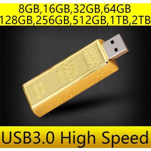 Enough 100% Real 8GB 16GB 32GB Gold Bar Metal PENDRIVE 3.0 Flash USB Memory Stick Card USB Drive 64GB 128GB 256GB 1TB 2TB Gift