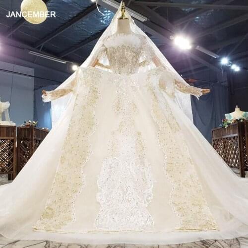 HTL1827 Extravagant Boat Neck Crystal Sequined Beading Wedding Dress 2020 Short Sleeve Applique Ball Gowns
