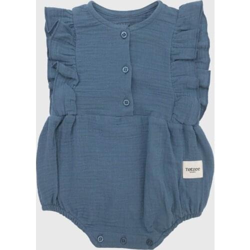 100% COTTON RUFFLED JUMPSUIT BLUE GIRL MADE OF ORGANIC ROPES SUITABLE FOR 4 SEASONS USE FOR CHILD