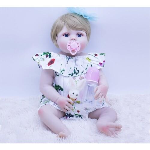 Blue eyes princess doll blond hair lifelike newborn Baby girl bath toy Childrens creative gifts 55cm full Silicone Reborn Baby