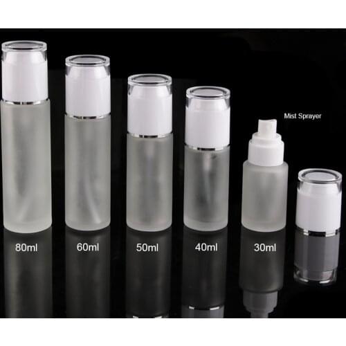 Merx Beauty 50pcs 80ml Frosted Glass Lotion Bottle with Transparent Press Dispenser Mist Spray Pump Head Cosmetic Packaging