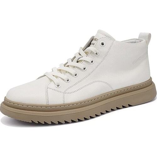 2021 Fashion Black White Tooling Shoes High Top Trainers Chaussure Homme Men Sneakers Autumn Man Shose Genuine Leather Shoes Men