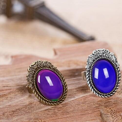 2 Colors Mood Ring Changing Color by Temperature Vintage Adjustable Statement Rings for Women Men 2 pcs