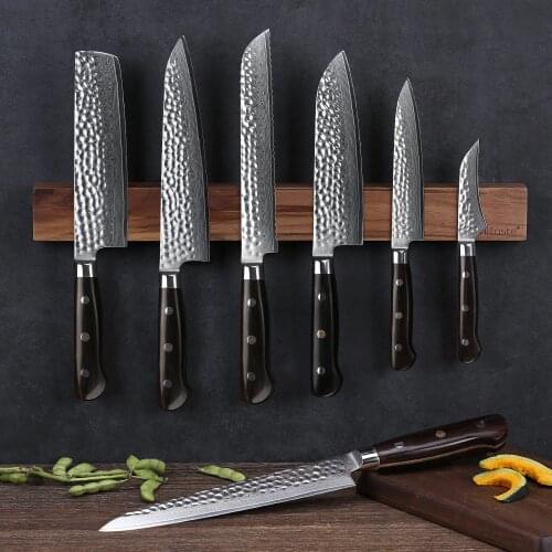 TURWHO 7Pcs Kitchen Knives Set Japanese Damascus Stainless Steel New designed Knife Cleaver Nakiri Knife with Ebony Handle