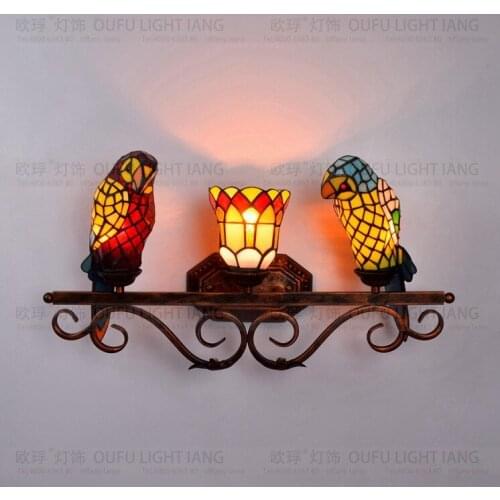Tiffany fashion European style Parrot wall lamp Baroque Bohemia Mermaid mirror light fashion rustic bed-lighting lamps