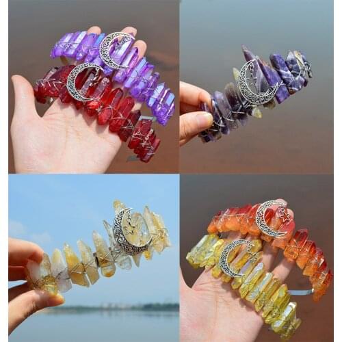 Natural crystal amazonite obsidian hand-bound moon star crown raw crystal crown headband wedding hair accessory gift