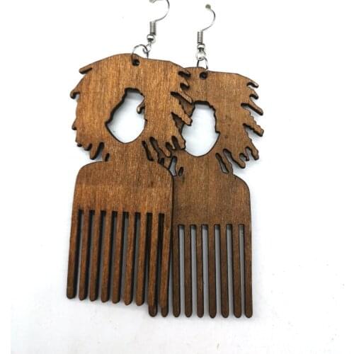Few Stock!! Afro comb Girl Wooden Earrings can mixed 2 colors