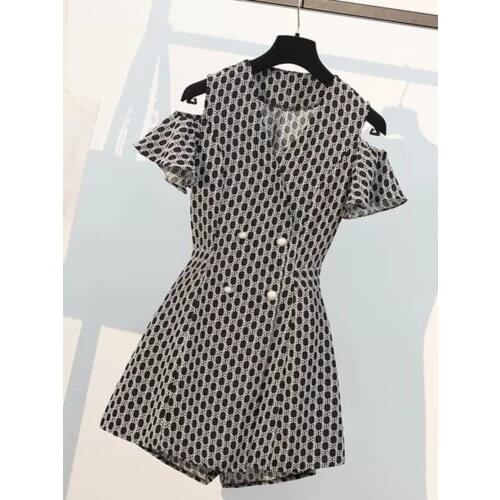 Plus size office ladies dress suits for women off shoulder double breasted high waist dress and shorts sets korean casual outfit