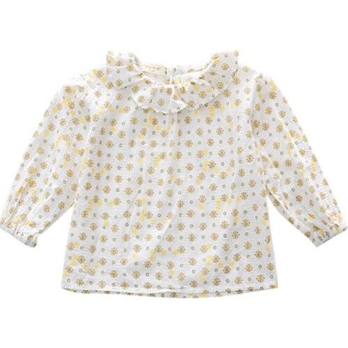 DFXD 2-7Years Spring Girls Doll Shirt Korean Children Long Sleeve Floral Cotton O-neck Top School Kids Casual Blouse Outfits New