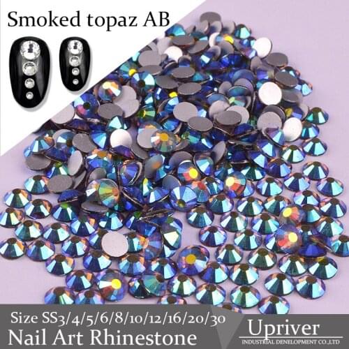 Upriver loose Glass Beads Smoked Topaz AB Non Hotfix Nail Art Rhinestones for Nail Art Design ss3 - ss30
