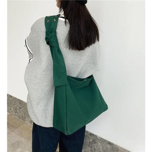 Nylon Shoulder Bag for Women Wide Strap Knotted Simple Canvas Large Capacity Students Books Crossbody Totes Travel Bags Handbags
