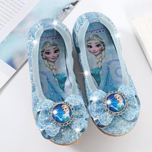 Disney cartoon egg roll shoes little girl single shoes children sequin dance boat shoes frozen soft bottom princess elsa shoes