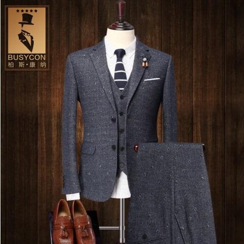 30% Wool Slim Fit 3 Piece Tweed Suit Mens Stage Wear Cotton Mens Suits For Wedding 2016 Latest Coat Pant Designs