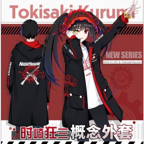 Anime Date A Live Tokisaki Kurumi Cosplay Hooded Windbreaker Unisex Zipper Hoodies Coat Warm Thicken Sweatshirt Long Jacket