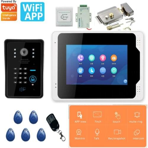 7inch Wireless Wifi/Wired Video Door Phone Doorbell Intercom Entry System with RIFD card Camera Night Vision WIFI connect 8 APP