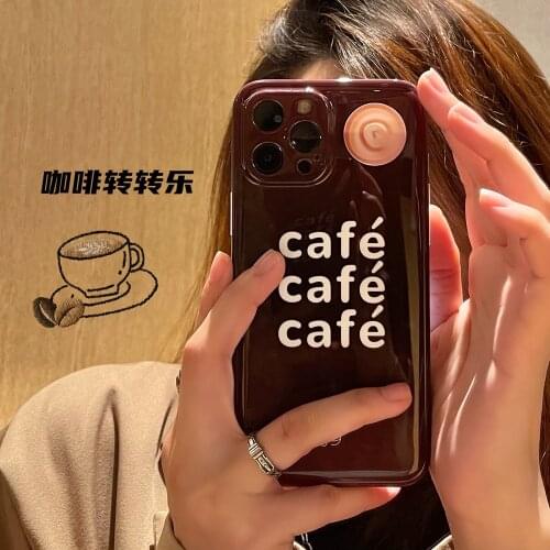 Rotating Coffee Latte Phone Cases for iPhone 12 Pro Max 11 pro max X XS XR 7 8 Plus 12mini SE 2020 Soft IMD Brown Shell Cover