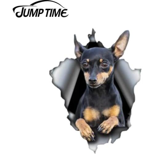 Jump Time 13cm x 9.8cm Pinscher car decal Bumper Animal Car Stickers 3D Pet Graphic Vinyl Decal Car Window Laptop