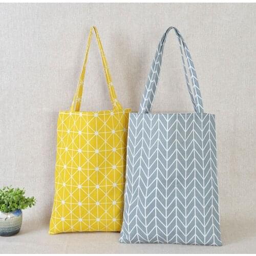 Women Plaid Canvas Shopper Bag Folding Shopping Shoulder Bags Portable Fruit Vegetable Grocery Tote Bags Eco-Friendly Cloth Bags
