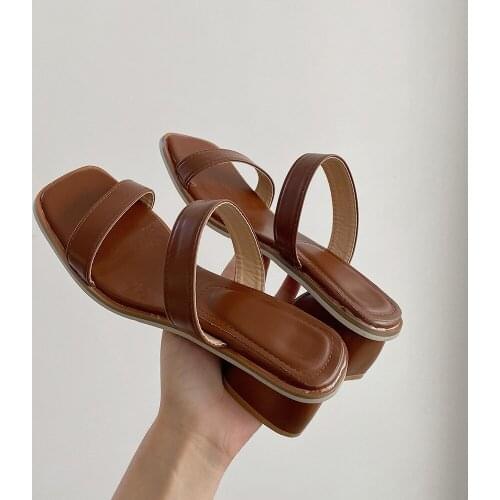 Women Sandals Low Heel Women Shoes Summer Slippers Ladies High Heels Square Open Toe Slides Party Shoes Women Sandals For Women