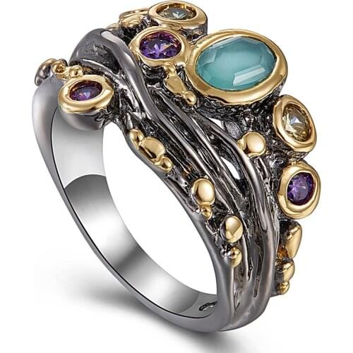 Best Buy Color Rings For Women Black Gold Color cute rings Setting with AAA Cubic Zirconia Drop shipping