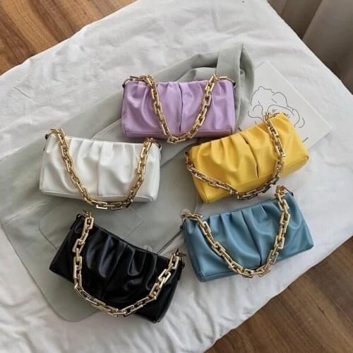 Retro Women Bags Thick Chain Leather Shoulder Bag Solid Color Purse For Women Vintage Hobo Bag Femal Bolsos Luxury Handbag