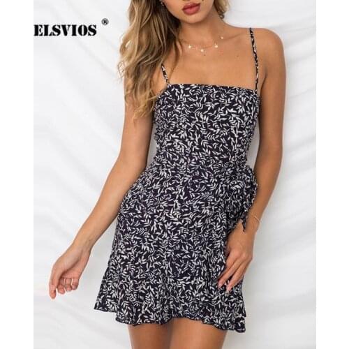 Floral Print Sling Chiffon Mini Dress Summer Lady Sexy Backless Sleeveless Belt Beach Dresses 2021 Women Holiday Casual Vestidos