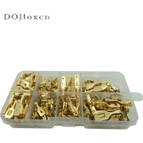 1 Box 160 Pcs 2.8 4.8 6.3mm Automotive Crimping CableTerminal Blocks Brass Gold Plated Pins For Connectors DJ621B7.8C DJ621-3.5A