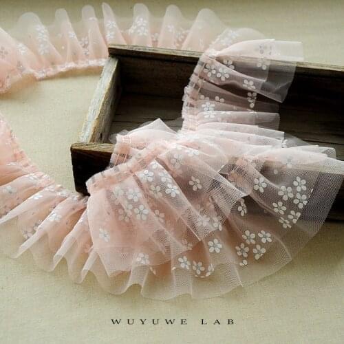 1m Wide Exquisite White Black Pink Mesh Lace 3D Ribbon Elastic Ruffle Trim Collar Sewing Clothing Skirt Headwear Applique Decor