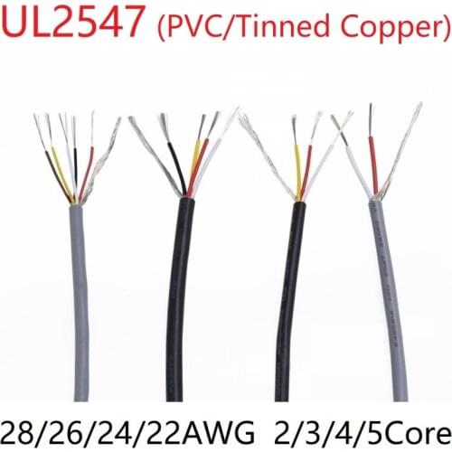 UL2547 Signal Shielded Cable 22 24 26 28 AWG PVC Insulated 2 3 4 5 Cores Amplifier Audio Copper Wire Headphone DIY Control Line