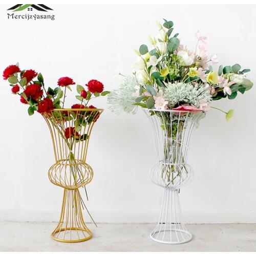 2Pcs/Lot Flower Vases Floor Metal Vase Plant Dried Floral Holder Flower Pot Road Lead for Home/Wedding Corridor Decoration G098