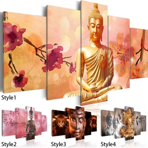 2019 5 Panel Buddha Wall Art Oil Painting Plum blossom Flower Home Decoration Canvas Prints Pictures for Living Room( No Frame )