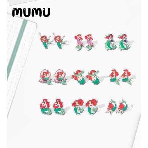 2021 New Mermaid Ariel Stud Earring Princess Epoxy Jewelry Resin Acrylic Earrings Handmade Gifts Fan