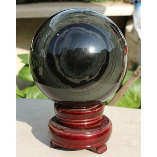 2520g RAINBOW !! NATURAL CATS EYE OBSIDIAN QUARTZ CRYSTAL SPHERE BALL + STAND