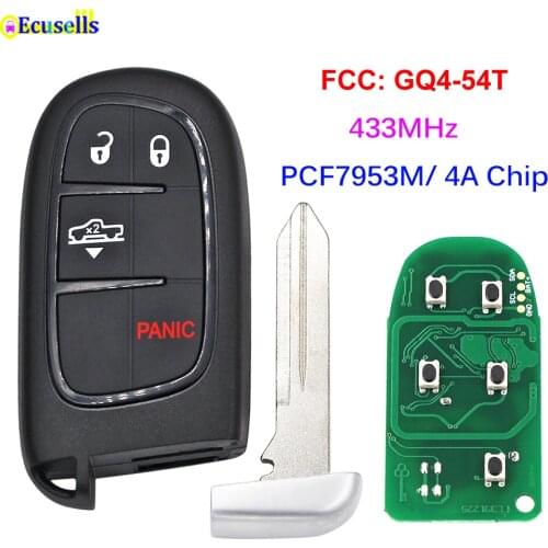 3+1 button Smart Remote Key Fob 433MHz 7953M 4A Chip for Jeep Cherokee for Dodge RAM 1500 2500 3500 FCC: GQ4-54T with insert key