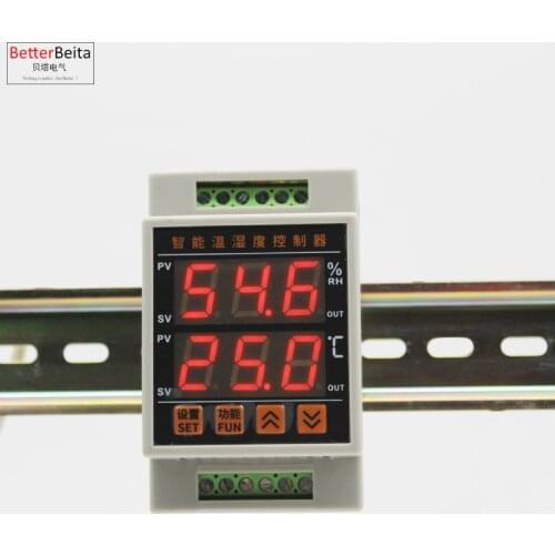 -40~85'C 0.0~99.9%RH 35mm din digital thermostat and Hygrometer with sensor Din temperature and humidity controller regulator