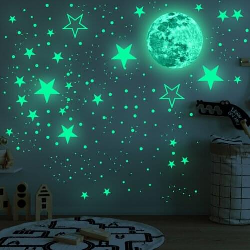 435pcs/set Luminous 3D Star Moon Dot Wall Stickers Kids Room Ceiling Decor