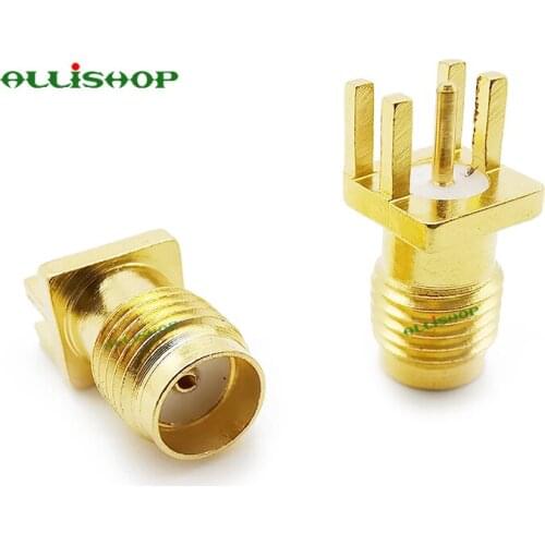 5Pcs SMA Female PCB Panel Edge Mount Plug with 4 Pins Stand Straight Connector RF Coax Coaxial Adapter