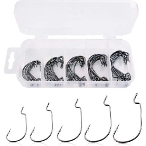 50pcs/ Box Fishing Hooks Set 5/0#-6# Red / Black High Carbon Steel Crank Fishing Look Worm Pesca For Soft Bait Fish Accessories