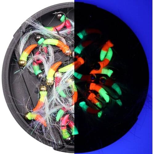 6PCS Fluro Ice Fishing Fly Fast Sinking Fishing Lure Nymph Fly for Perch White Fish Trout Fishing